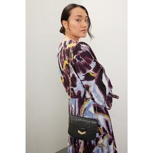 DEMELLIER Women's Black Gold Chain Strap Diamond Details Mini London Bag Purse